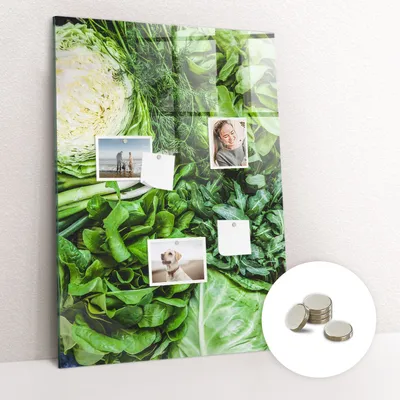 Obrázok produktu pre Magnetická tabuľa na stenu - Memo Tabuľa Sklenená - vrátane 5 magnetov - 70x100 cm - Šťavnatý šalát