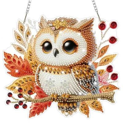 Immagine prodotto di Ciondolo per diamond painting a forma di gufo, ideale per decorazioni autunnali, vetrate artistiche, kit per il fai-da-te, ornamenti da appendere