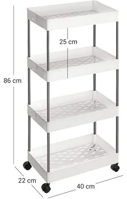 Immagine prodotto di Carrello da cucina su ruote, bianco, 40 x 22 x 86 cm