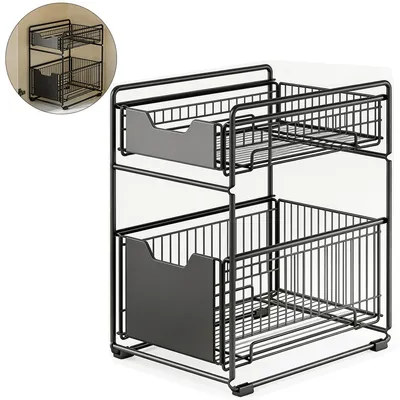 Produktbild von Teleskop Küchenregal 2 Etagen – Platzsparend & Stabil, Einfach zu Montieren, Aufbewahrung für Küche & Bad, 44×28×37 cm