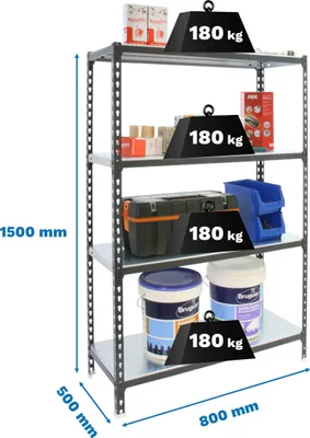 Produktbild von SIMONCLICK MINI 4/500 1500 Metallregal ANTRACITE/BRANCO