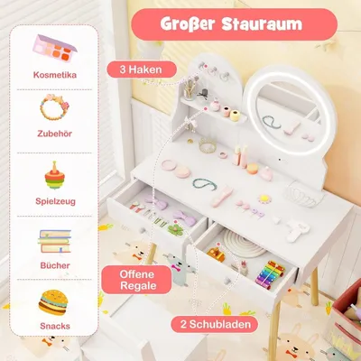 Immagine prodotto di Toeletta per bambini con illuminazione 2 in 1 toeletta con specchio bianco