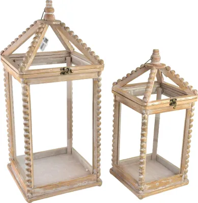 Productafbeelding van Lantaarnset hout LOKKE, Lokke, 28x28x65 cm & 21,5x21,5x50,5 cm, naturel, 2 stuks