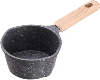 Obrázek produktu pro Malá nepřilnavá pánev s dřevěnou rukojetí, vhodná do kuchyně, na indukční vařiče i na kempování, černá.