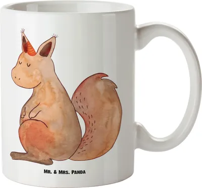 Produktbild von Mr. & Mrs. Panda Pott Einhorn Glauben - Weiß - Geschenk, Kaffeepott, Einhörnchen, Eichhorn, steingut tasse, Keramiktasse, Eichhörnchen, Deko, Einhörner, Große Teetasse