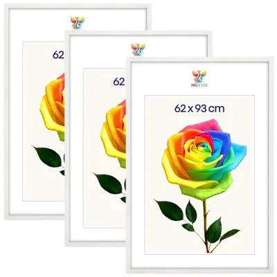 Produktbild von MG Design 3er Set Bilderrahmen Weiß 62x93 cm - Posterrahmen Echtholz mit Acrylglas, verstärkte Wandaufhängung, hoch/quer