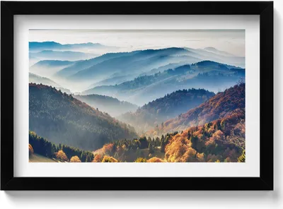 Produktbild von Berglandschaft– Wandbild mit Rahmen – Gerahmtes Bild  – Wanddekoration – 30x20 cm –  Schwarz Rahmen