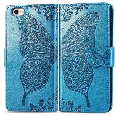 Produktbild von Mobigear Butterfly iPhone 16e Schutzhülle, Klapphülle mit Portemonnaie-Funktion - Blau