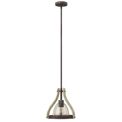 Image de Suspension Middlefield en fer rouillé, 1xE27x60W, bois, dimensions : 110,4 x 30,5 x 30,5 cm, IP20, Hinkley