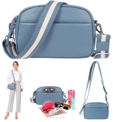 Produktbild von Handtasche echtes Leder klein Tasche Schultertasche Lederhandtasche Umhängetasche Ledertasche Alessandro Salvatore Milano Crossbody 12976 Blau+ Etui