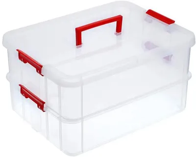 Obrázok produktu pre Azomor® Stohovateľná úložná krabica s 2 úrovňami, nastaviteľnými priehradkami a držadlom na prenášanie pre kreatívne materiály