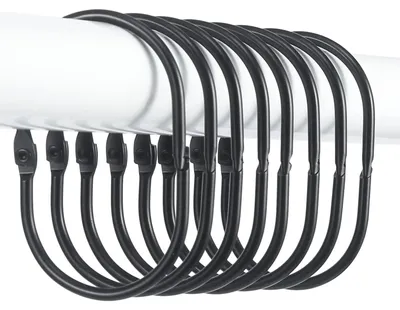 Produktbild von 12 Duschvorhangringe, Metallhaken mit Schnappverschluss, Schwarz