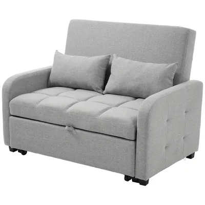 Image de OKWISH Canapé Droit Convertible - Avec Dossier Réglable et Fonction Lit 2 Places Tissu en Lin Gris