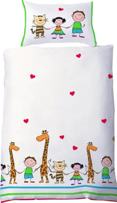 Produktbild von JACK by Fleuresse Renforcé Bettwäsche Baby 2 tlg. 100x135cm Giraffe Freunde Katzen Herz Bunt Reißverschluss
