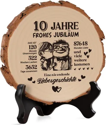 Produktbild von Holzplakette 10 Hochzeitstag Geschenk für Männer - Rosenhochzeit Dekoration