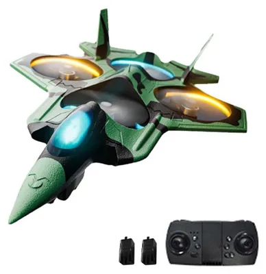 Zdjęcie produktu dla Zdalnie sterowany dron, zdalnie sterowany myśliwiec dla dzieci i początkujących, samolot zdalnie sterowany 2,4 GHz z silnikiem bezszczotkowym, 2 akumulatory