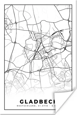 Produktbild von MuchoWow® Poster Karte - Stadtplan - Gladbeck - Karte 60x90 cm - Wanddekoration