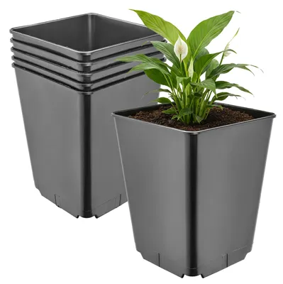 Produktbild von Garronda 5er-Set hohe quadratische Kunststoff-Blumentöpfe mit Drainagelöchern für Garten, Schwarz, 16 x 16 x 20 cm, 3,5 L GD-KW-HS