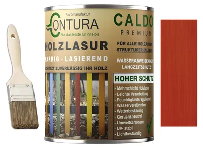 Produktbild von Contura Holzlasur Langzeitschutz Lasur + Pinsel Holz Außen Dauerschutzlasur Holzfarbe - 750ml. + Pinsel / Paprika / Rot - 10.2