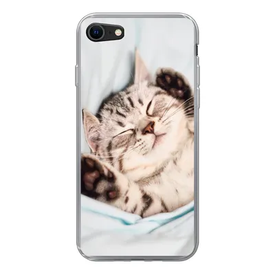 Produktbild von MuchoWow® Handyhülle Schutzhülle Hülle für iPhone 7 Kätzchen - Lustig - Bett - Kinder - Jungen - Mädchen - Kinder Silikon Softcase Handy Hülle - Kartenhalter