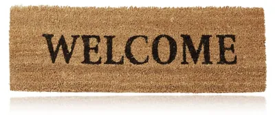 Produktbild von Relaxdays Fußmatte WELCOME, Kokos, rutschfest, Gummi/PVC, BxT: 75x25 cm, für Balkon/Haustür, natur, KI-generiertes Bild