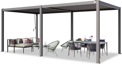 Produktbild von PRIMEYARD Pergola 3x6 m Aluminium-Pfosten mit Lamellendach aus Stahl graue Terrassenüberdachung