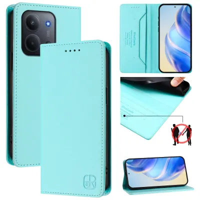 Produktbild von Lederhülle für Xiaomi Redmi 15C 5G/4G Hülle Flip Brieftasche Kartenfächern Ständer Schutzhülle Türkis