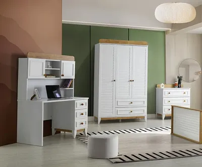 Obrázek produktu pro Psací stůl, šatní skříň a komoda sada dětský pokoj ložnice