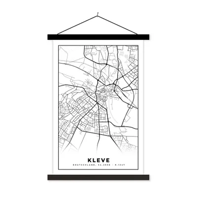 Produktbild von MuchoWow® Textilposter Karte - Kleve - Stadtplan 60x90 cm mit schwarzem Rahmen - Poster Wohnzimmer