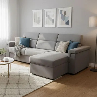Immagine prodotto di Ganzaria - Divano Letto con Penisola, 285x160 cm Grigio, Sfoderabile  Italy