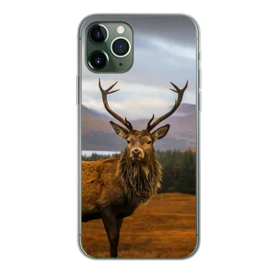 Produktbild von MuchoWow® Handyhülle Schutzhülle Hülle für iPhone 11 Pro Hirsche - Berge - Wasser - Landschaft - Tiere - Bäume Silikon Softcase Handy Hülle - Handy