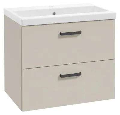 Produktbild von Deftrans | Badezimmerschrank - Badmöbelset Gaja - 60 Cm - Beige - 2 Schubladen - Mit Waschbecken