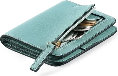 Imagen del producto de Cartera pequeña de cuero sintético para mujer, con protección RFID, mini cartera con cremallera, suave, cómoda, diseño bonito, con compartimento para monedas