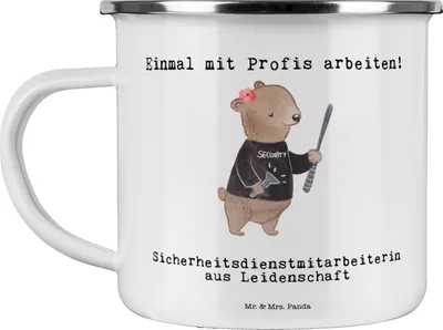 Produktbild von Mr. & Mrs. Panda Teetasse Sicherheitsdienstmitarbeiterin Leidenschaft - Weiß - Geschenk, Pott, Blechtasse, Tasse Emaille, Teebecher
