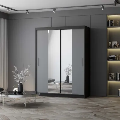 Produktbild von Schwebetürenschrank Schrank Kleiderschrank 150 cm Schwarz/Grau mit zwei Spiegeln Vista 01