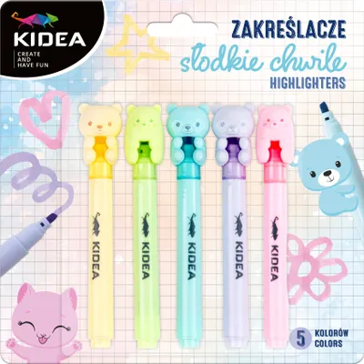 Zdjęcie produktu dla Zakreślacze Słodkie chwile 5 kolorów Kidea