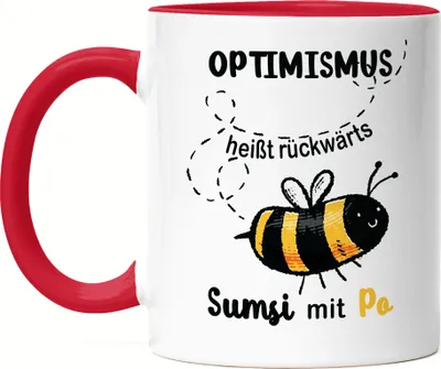 Produktbild von Optimismus Heißt Umgedreht Sumsi Mit Po Tasse Rot Biene Lustige Humorvolle Geschenkidee Wortwitz