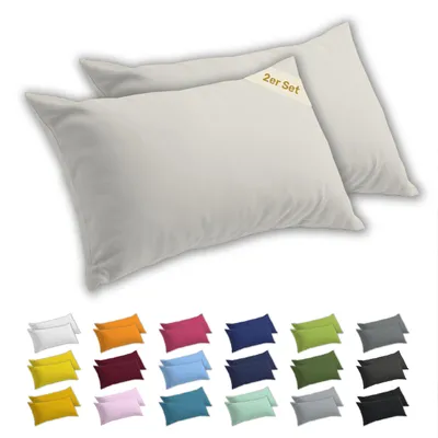 Produktbild von Lavea® 2er Set Kissenbezug 50x70 cm, 100% Baumwolle Jersey, YKK-Reißverschluss, Creme Naturweiß
