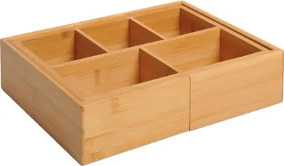 Obrázok produktu pre Fortuna Lai Úložná krabica  Úložná krabica so zásuvkami, výsuvný organizér, bambus, prírodná farba, 24,6 x 17,6 x 7 cm