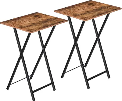 Produktbild von Klappbarer Beistelltisch TV Tray 2er Set Industriestil Dunkelbraun-Schwarz