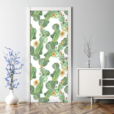 Produktbild von Dekorative Türtapete selbstklebend Klebefolie Türposter Kakteen mit Blumen 77 x 200 cm
