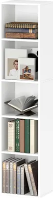 Produktbild von Bücherregal, 5 Fächer, verstellbare Regale, Holz, 30 x 24 x 133,5 cm, Weiß
