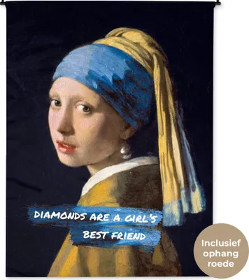 Produktbild von MuchoWow® Wandteppich Wandbehang Das Mädchen mit dem Perlenohrring - Zitat - Vermeer 150x200 cm Tapisserie Dekoration Wandtuch - Wandaufhängung - Moderner