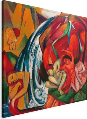 Produktbild von Italienischer Leinwand Leinwandbild - The waterfall (Women under a waterfall) (Franz Marc) 70x70 cm Reproduktionen l-F-10814-b-a