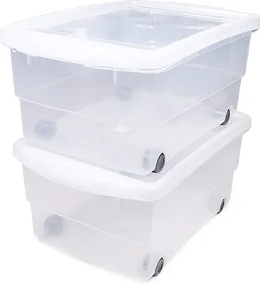 Produktbild von Ondis24 2X Kunststoffbox mit Deckel & Rollen, Rollbox 80L, Spielzeugkiste, Kiste stapelbar, Aufbewahrungsbox transparent