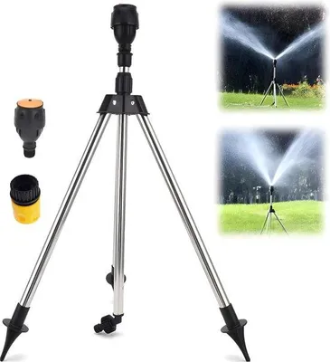 Image de Arroseur télescopique sur pied – Arroseur rotatif de 30 à 360° en acier inoxydable et en plastique, idéal pour les grandes surfaces, les jardins et les pelouses