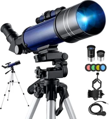 Produktbild von Astronomisches Teleskop mit Stativ, Pro 400/70 FMC Optisches Refraktor-Glas-Teleskopen Fernrohr fr Kinder Ewachsene Anfnger Tragbares (Voll kit)