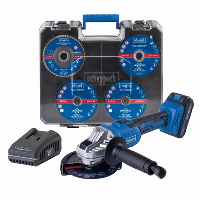 Produktbild von Scheppach Akku Winkelschleifer C-ATB15/1-X - 20V | 125mm Durchmesser | 2500-10000min-1 | Koffer u. 15tlg. Zubehörset | inkl. 2Ah Akku + 2,4A Ladegerät