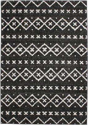 Obrázok produktu pre Čierny etnický vlnený koberec s potlačou 133x190