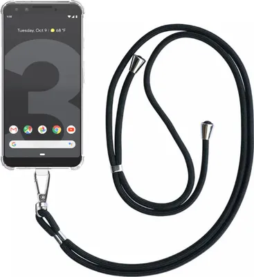 Immagine prodotto di Custodia per telefono adatta a Google Pixel 3 Trasparente antiurto con cavo telefonico universale staccabile - Custodia in silicone antiurto con cordino - Smartphonics